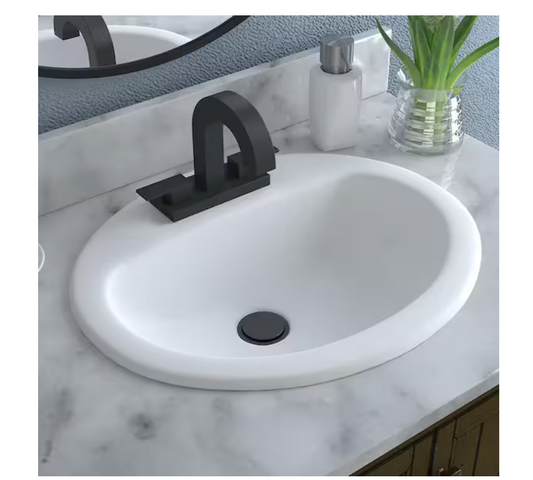 Glacier Bay Aragon 20 in. Drop-In Oval Vitreous China Bathroom Sink in White