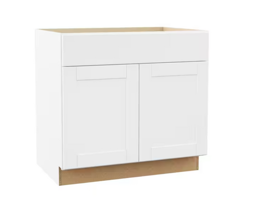 Hampton Bay Shaker 36 in. W x 24 in. D x 34.5 in. H Assembled Base Kitchen Cabinet in Satin White