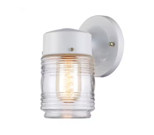 PRIVATE BRAND UNBRANDED 1-Light White Outdoor Jelly-Jar Wall Lantern Sconce