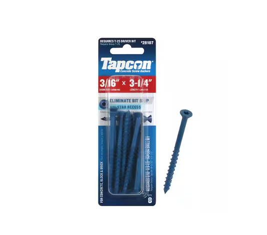 Tapcon 3/16 in. x 3-1/4 in. Star Flat-Head Concrete Anchors (8-Piece)