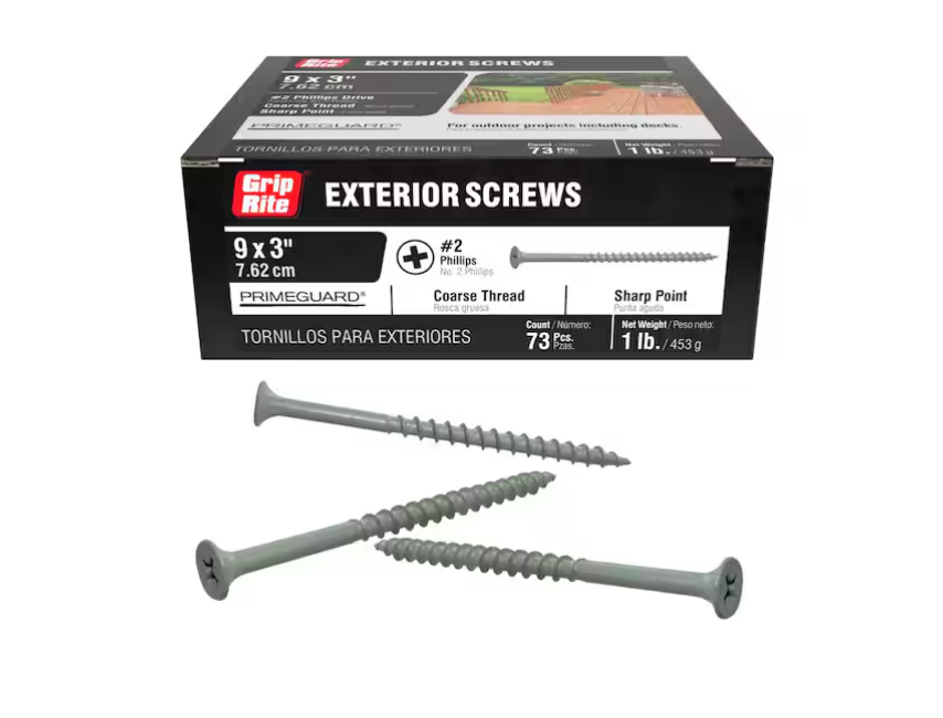 Grip-Rite #9 x 3 in. #2 Phillips Bugle Head Coarse Thread Sharp Point Coated Exterior Wood Deck Screw 1 lb. Box