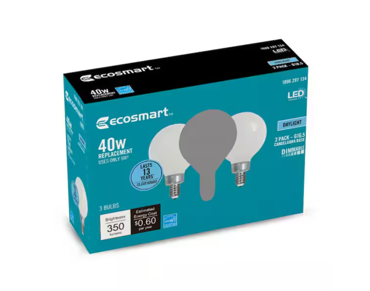 EcoSmart 40-Watt Equivalent G16.5 ENERGY STAR CEC Dimmable Filament LED Light Bulb Daylight (3-Pack)
