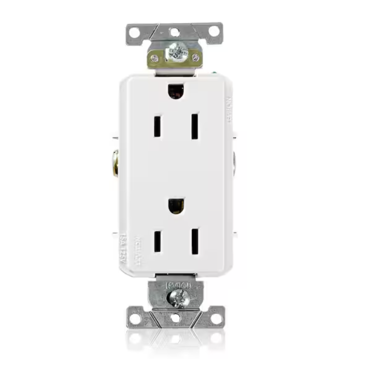 Leviton Decora Plus 15 Amp 125 V Industrial Grade Duplex Outlet/Receptacle, White (1-Pack) 16252-WS