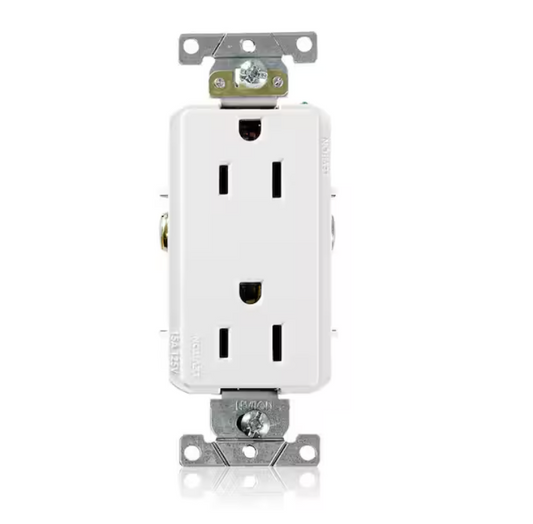 Leviton Decora Plus 15 Amp 125 V Industrial Grade Duplex Outlet/Receptacle, White (1-Pack) 16252-WS