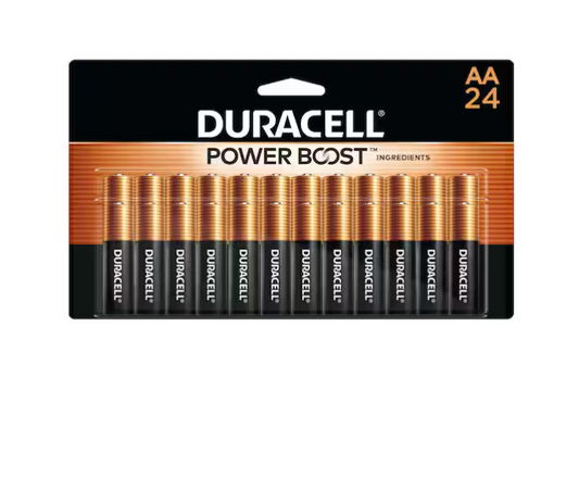 Duracell Coppertop Power Boost AA Alkaline Batteries for Household Devices (24-Pack), Double A Batteries