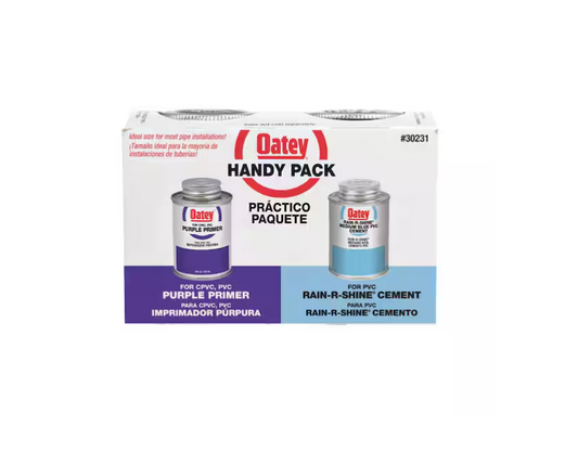 Oatey 8 oz. Purple Primer and Rain-R-Shine Medium Blue PVC Cement Combo Pack