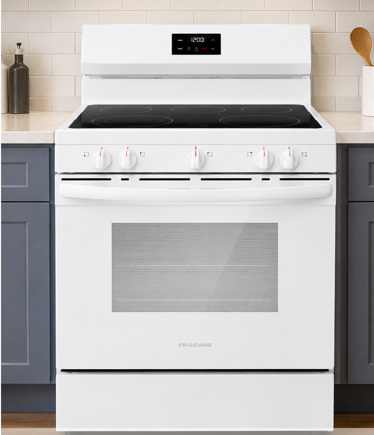 Frigidaire 30" Electric Range with Even Baking Technology, 5.3 Cu. Ft. Self-Clean Oven, Store-More Storage Drawer, White