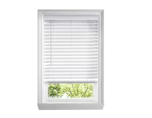 Home Decorators Collection White Cordless Faux Wood Blinds for Windows with 2 in. Slats - 35 in. W x 36 in. L (Actual Size 34.5 in. W x 36 in. L)