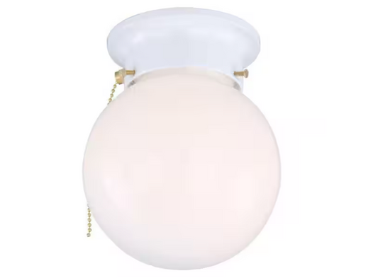 Hampton Bay 6 in. 1-Light White Globe LT Flush Mount with Pull Switch