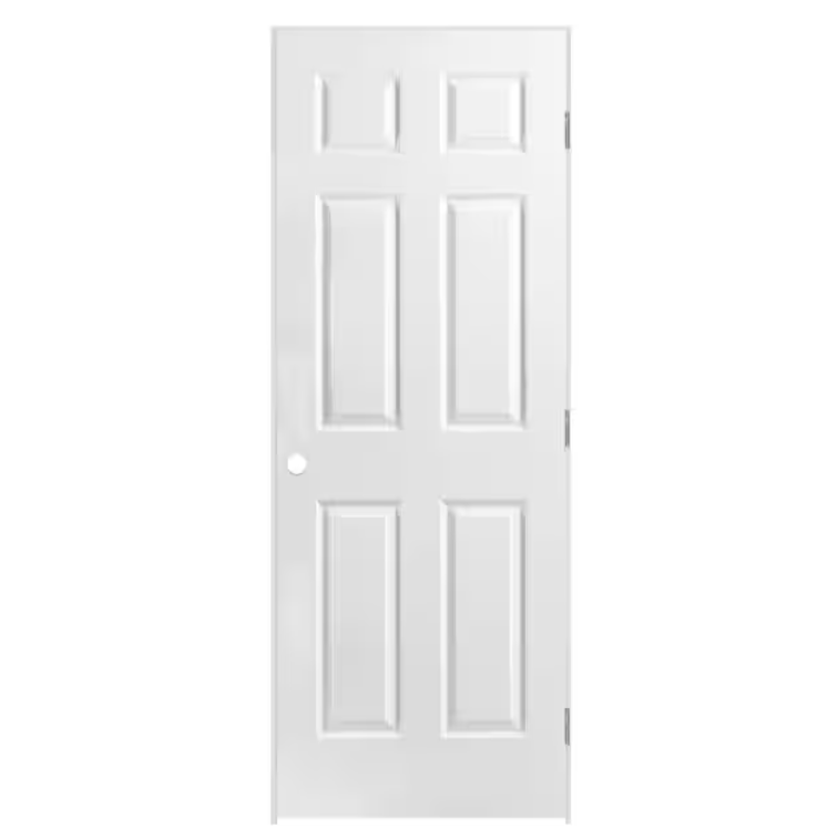 Masonite 34 in. x 80 in. 6-Panel Left-Handed Hollow-Core Textured Primed Composite Single Prehung Interior Door