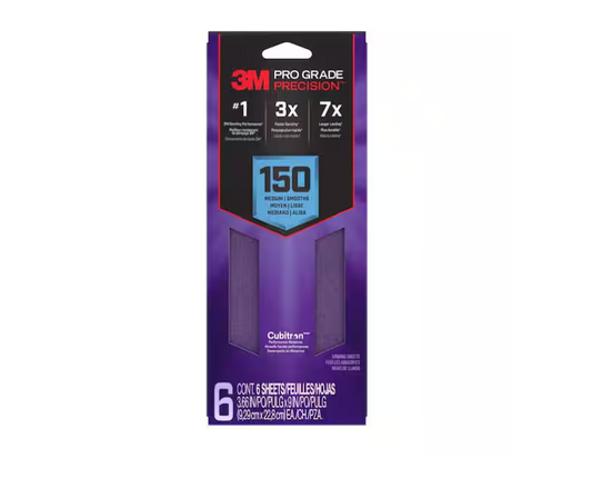 3M Pro Grade Precision 3.7 in. x 11 in. Medium 150-Grit Sheet Sandpaper (6-Sheets/Pack)