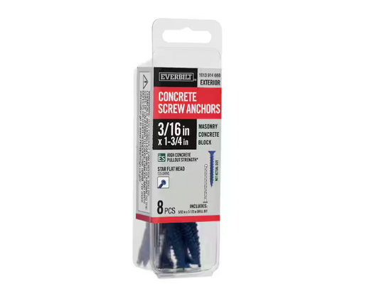 Everbilt 3/16 in. x 1-3/4 in. Star Flat-Head Concrete Anchors Blue (8-Pack)