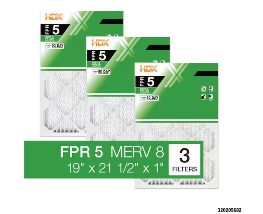 HDX 19 in. x 21.5 in. x 1 in. Standard Pleated Air Filter FPR 5, MERV 8 (3-Pack)