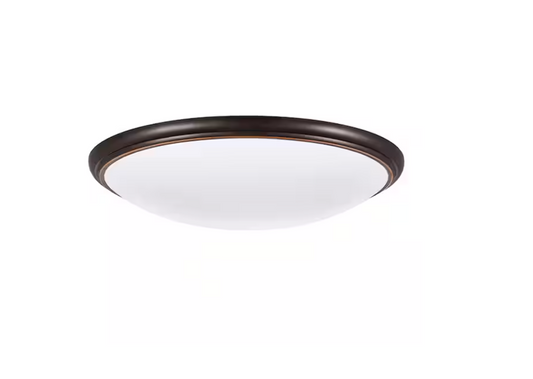 Commercial Electric 14 in. Light Brushed Nickel and Oil-Rubbed Bronze Adjustable CCT Integrated LED Flush Mount with Interchangeable Trim