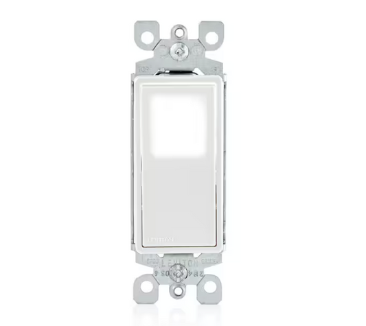 Leviton 15 Amp 120-Volt/277-Volt Decora LED Illuminated Rocker 3-Way AC Quiet Switch Residential Grade Grounding, White