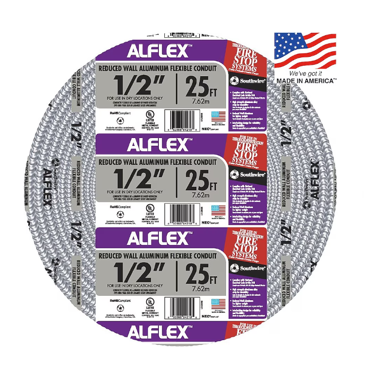 Southwire 1/2-in x 25.0-ft Silver Alflex RWA Metallic Flex Conduit