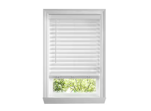 Home Decorators Collection White Cordless Premium Faux Wood blinds with 2.5 in. Slats - 52 in. W x 48 in. L (Actual Size 51.5 in. W x 48 in. L)