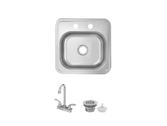 Glacier Bay 15 in. Drop-In Single Bowl 20-Gauge Stainless Steel Kitchen Sink with Faucet