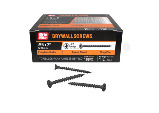 Grip-Rite #6 x 2 in. #2 Phillips Bugle Head Coarse Thread Drywall Screws 1 lb. Box