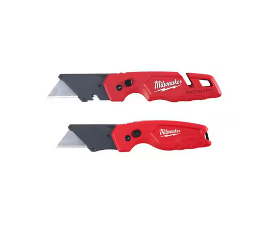 Milwaukee FASTBACK Folding Utility Knife and Compact Folding Utility Knife with Blade Storage and Gut Hook (2-Piece)