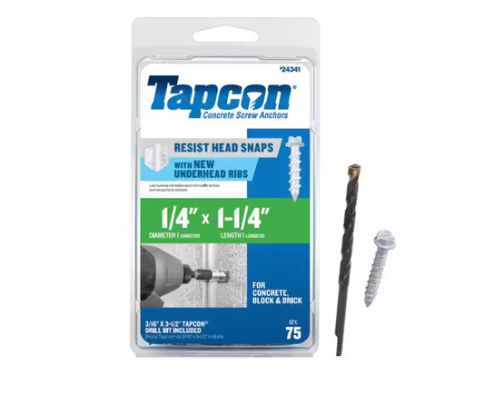 Tapcon 1/4 in. x 1-1/4 in. White Ultrashield Hex-Washer-Head Concrete Anchors (75-Piece)
