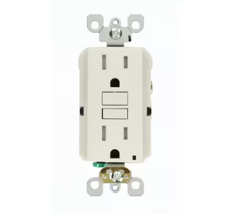 Leviton 15 Amp 125-Volt Duplex SmarTest Self-Test SmartlockPro Tamper Resistant GFCI Outlet, Light Almond GFTR1-KT
