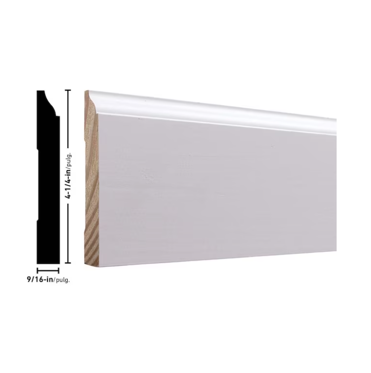 RELIABILT 9/16-in x 4-1/4-in x 8-ft Colonial Primed Finger Jointed Pine 620 Baseboard Moulding