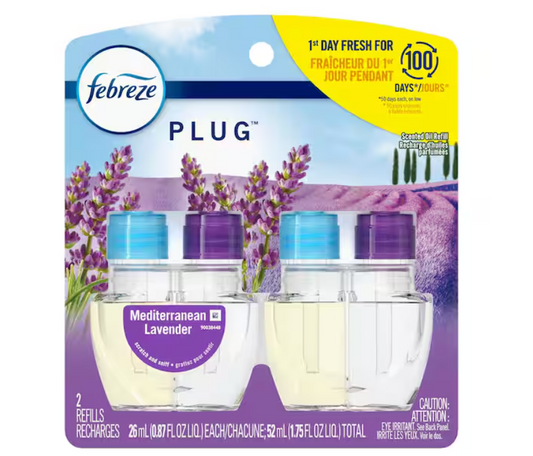 Febreze 0.879 oz. Mediterranean Lavender Dual Scented Oil Plug-In Automatic Air Freshener Refill (2-Count)