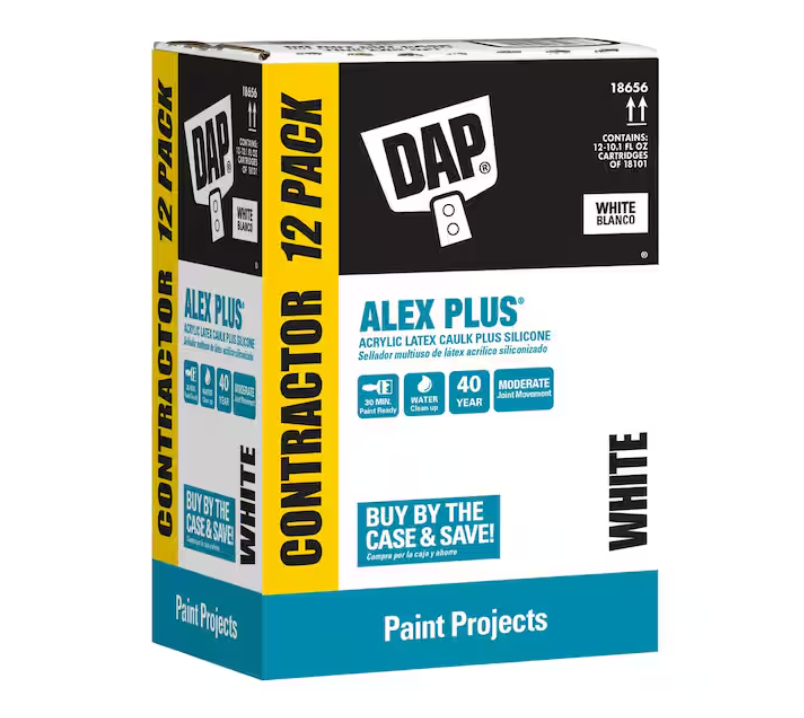 DAP Alex Plus 10.1 oz. White Acrylic Latex Plus Silicone Caulk (Contractor 12-Pack)
