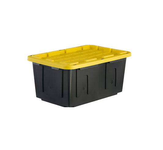 Project Source Commander Large 27 -Gallons ( 108 -Quarts ) Black and Yellow Heavy Duty Stackable Tote with Standard Snap Lid