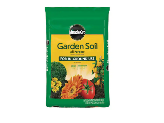 Miracle-Gro Garden Soil All Purpose 1.5 cu. ft. for In-Ground Use, Gardens and Raised Beds, Flowers, Vegetables, Trees, Shrubs