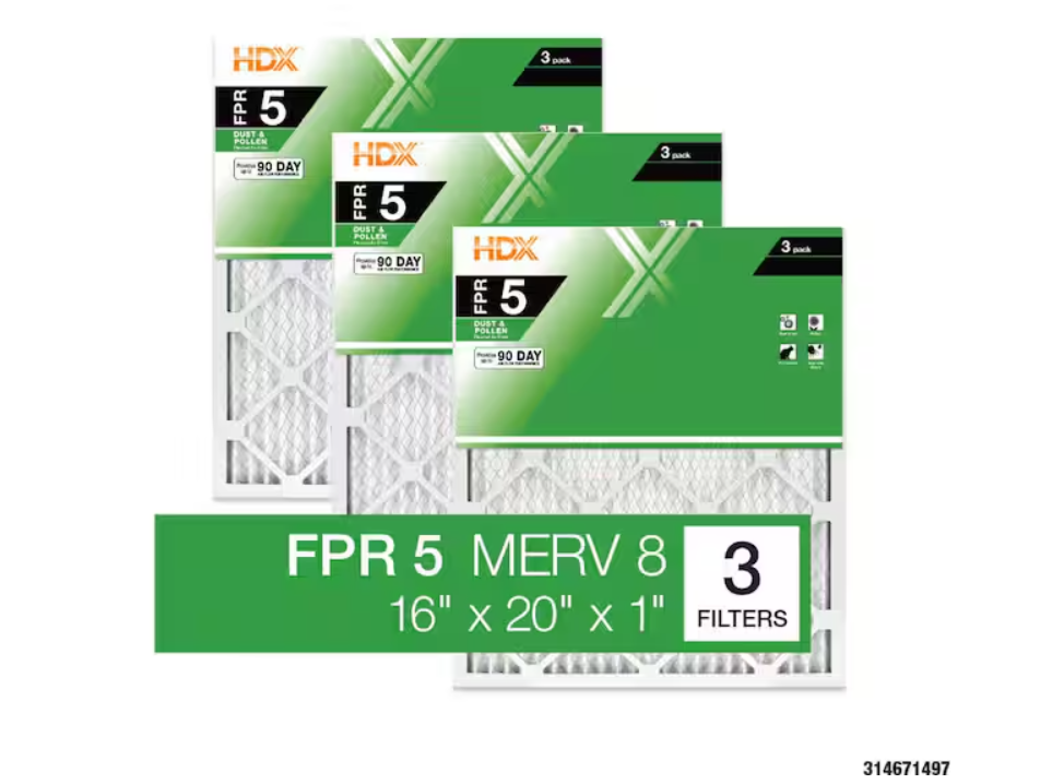 HDX 16 in. x 20 in. x 1 in. Standard Pleated Furnace Air Filter FPR 5, MERV 8 (3-Pack)