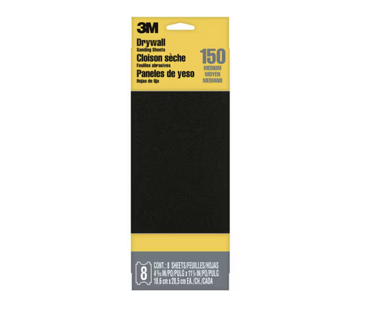 3M Drywall Sanding Sheets 4 3/16 in. x 11 1/4 in. 150 grit, Medium (8-Pack)