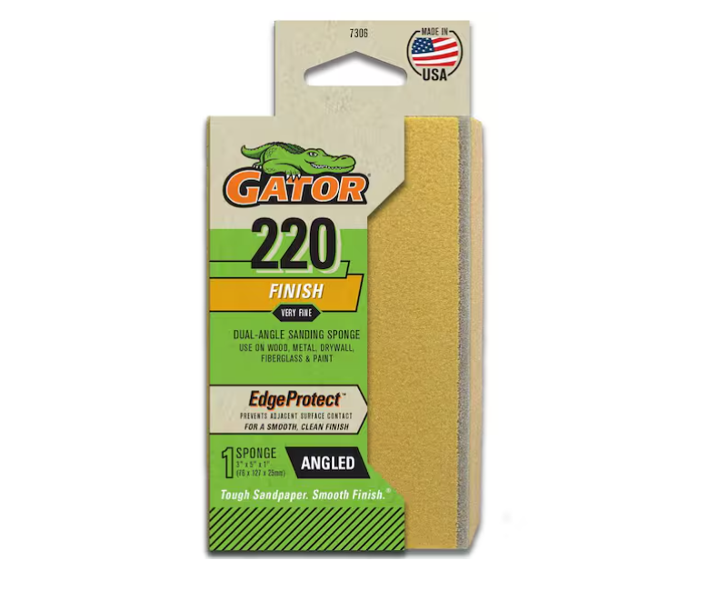 Gator Edge Protect 3 in. x 5 in. x 1 in. Medium 220-Grit Angled Sanding Sponge