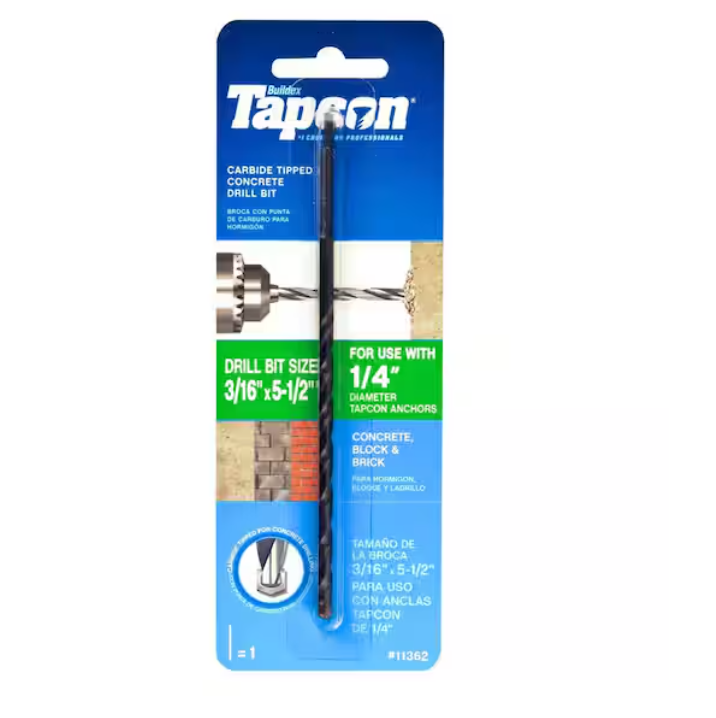 Tapcon 3/16 in. x 5-1/2 in. Carbide Tip Smooth Shank Masonry Drill Bit (1-Piece)