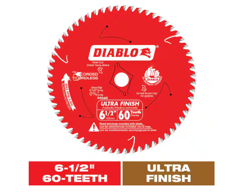 DIABLO 6-1/2in. x 60-Tooth Ultra Finish Circular Saw Blade for Wood