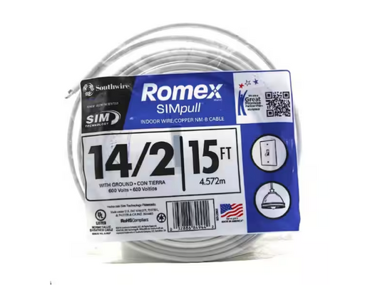 Southwire 15 ft. 14/2 Solid Romex SIMpull CU NM-B W/G Wire