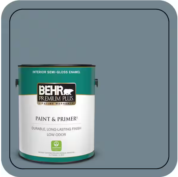 BEHR PREMIUM PLUS 1 gal. #N480-5 Adirondack Blue Semi-Gloss Enamel Low Odor Interior Paint & Primer