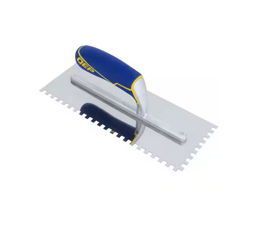 QEP 11 in. L x 4.5 in. W Steel Blade 1/4 in. x 1/4 in. x 1/4 in. Square-Notched Tile Flooring Trowel with Comfort Grip