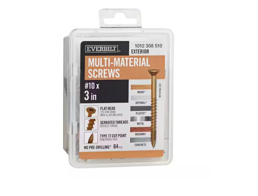 Everbilt 10 x 3 in. Brown 6-Lobe Torx Drive Exterior Flat Head Multi-Material Screw 1 lb.-Box (64-piece)