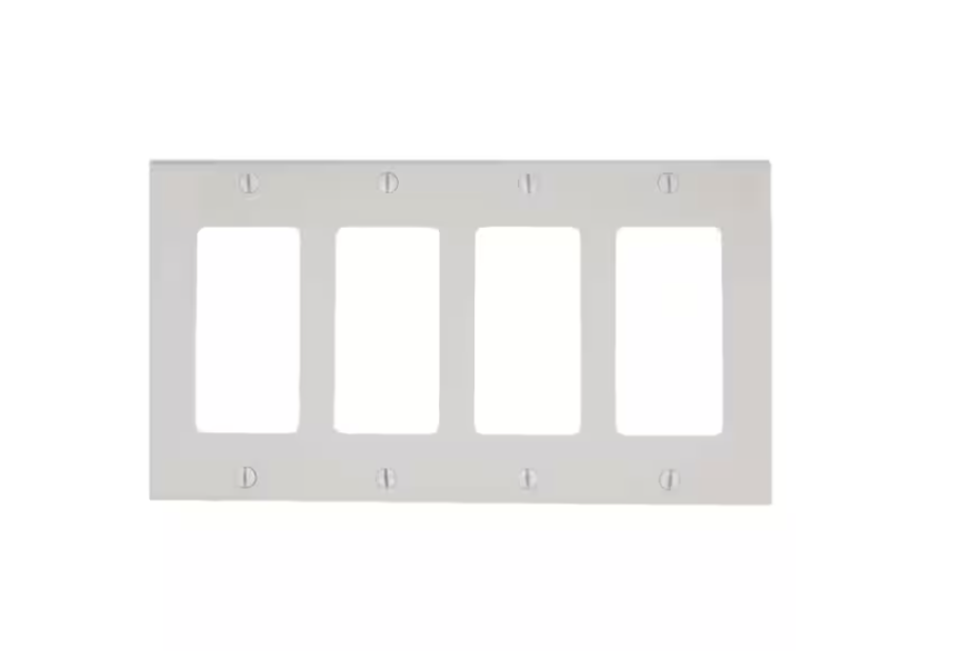 Leviton 4-Gang White GFCI Plastic Standard Wall Plate (1-Pack) 80412-W