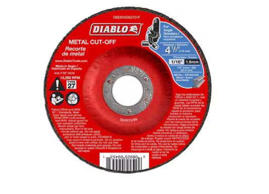 DIABLO 4-1/2 in. x 1/16 in. x 7/8 in. Metal Cut-Off Disc with Type 27 Depressed Center (10-Pack)