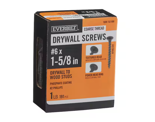 Everbilt #6 x 1-5/8 in. Phillips Bugle Head Coarse Thread Phosphate Drywall Screw 1 lb.