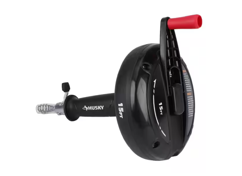 Husky 15 ft. Manual Drain Snake Compact Drum Auger for Sink, Shower and Tub Clogs