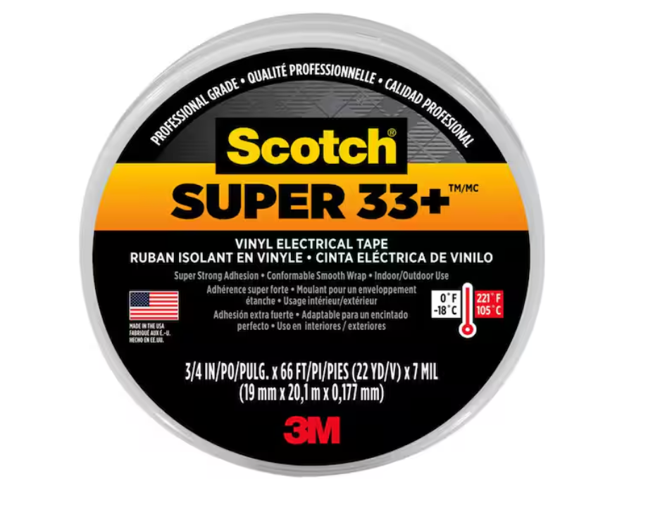 Scotch Super 33+ 3/4 in. x 66 ft. x 0.007 in. Vinyl Electrical Tape, Black
