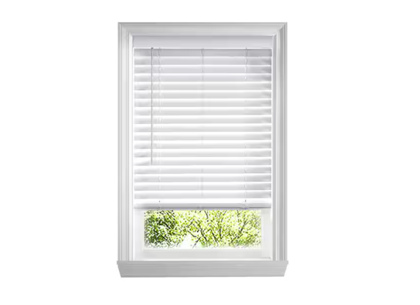 Home Decorators Collection White Cordless Faux Wood Blinds for Windows with 2 in. Slats - 39 in. W x 48 in. L (Actual Size 38.5 in. W x 48 in. L)