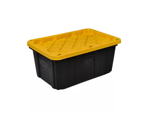 HDX 17 Gal. Tough Storage Tote in Black with Yellow Lid