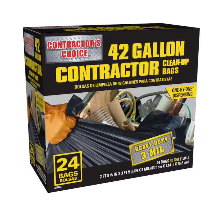 Contractor's Choice Contractor 42-Gallon Scent free Black Outdoor Plastic Construction Flap Tie Trash Bag 24 -Count
