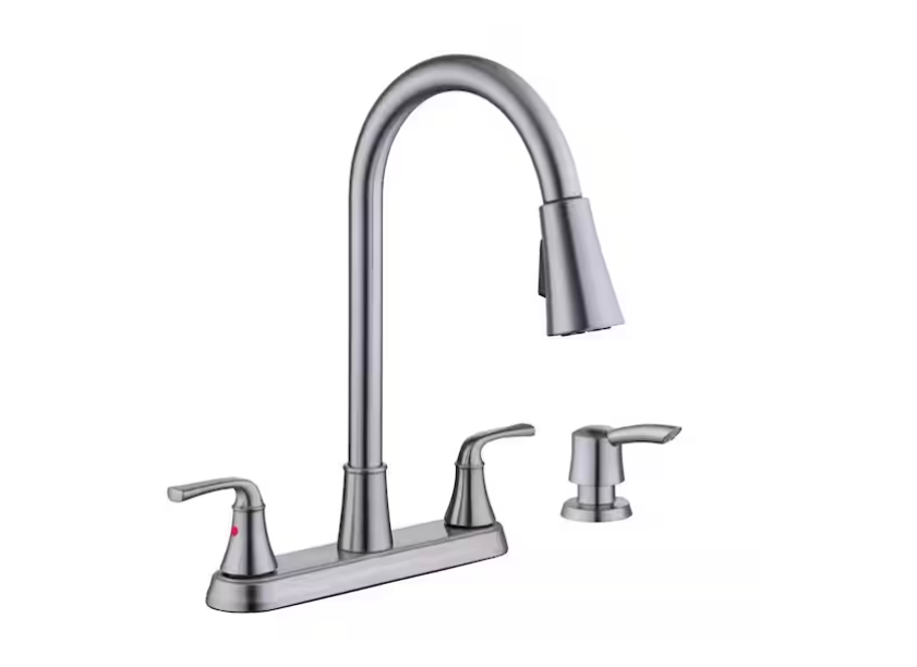 Glacier Bay Sadira Double Handle Pulldown Sprayer Kitchen Faucet with Soap Dispenser in Stainless Steel
