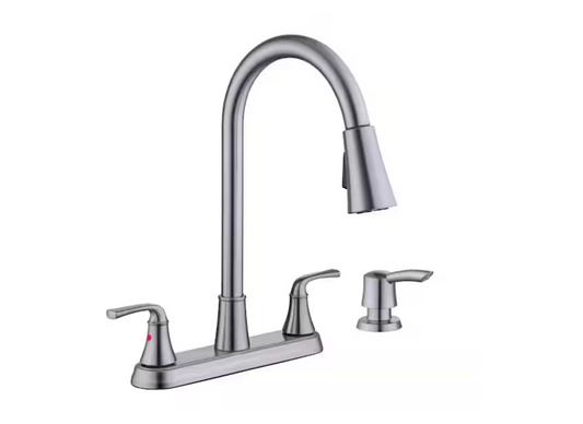 Glacier Bay Sadira Double Handle Pulldown Sprayer Kitchen Faucet with Soap Dispenser in Stainless Steel